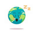 Cute earth character sleeping cartoon mascot globe personage save planet world sleep day concept isolated