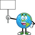 Cute Earth Globe Cartoon Character Holding A Blank Sign