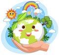 Cute earth globe with solar panel and wind turbine Royalty Free Stock Photo