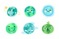 Cute Earth illustration Set. Hand drawn doodle with different funny earth faces.
