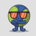 Cute earth mascot with cool gesture isolated cartoon in flat style