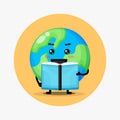 Cute earth mascot reading a book Royalty Free Stock Photo