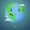 Cute earth planet character in space with clouds as a part of solar system for kids education or ecology banners