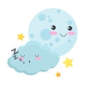 Cute earth with sleeping cloud