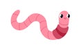 Cute earth worm. Happy smiling earthworm crawling. Amusing adorable insect character, grub with positive cheerful face