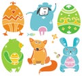 Cute Easter animals with eggs. Royalty Free Stock Photo