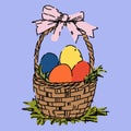 Cute Easter Basket with Decorative Eggs Royalty Free Stock Photo