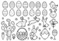 Cute Easter black and white elements collection. Spring funny clipart for kids design