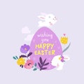 Cute Easter Bunnies and Easter Egg. Happy Holidays Royalty Free Stock Photo