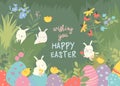 Cute Easter bunnies and easter egg. Happy holidays Royalty Free Stock Photo