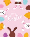 Cute Easter bunnies happy Eatser sign- Vector