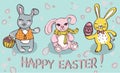 Cute easter bunnies set. Concept easter illustration. Royalty Free Stock Photo