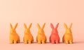 Cute easter bunnny background. Line of colourful rabbits. 3D Rendering Royalty Free Stock Photo