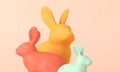 Cute easter bunnny background. Three colourful rabbits. 3D Rendering Royalty Free Stock Photo