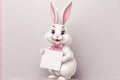 Cute Easter Bunny Banner: Whimsical Design in Pink and White with Generous Copy Space.