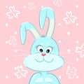 Cute easter bunny in blue on a pink background.