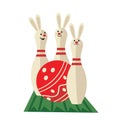 Cute Easter Bunny Bowling pins isolated vector