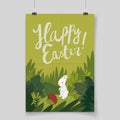 Cute easter bunny card. cartoon poster template.