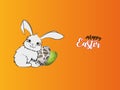 Cute Easter Bunny. Colorful Happy Easter greeting card with rabbit, bunny, eggs and banners Royalty Free Stock Photo