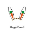 Cute Easter bunny ears with carrots vector. Happy Easter greeting card