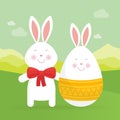 Cute Easter bunny and egg vector illustration. Royalty Free Stock Photo