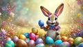 Cute easter bunny with eggs and copy space Royalty Free Stock Photo