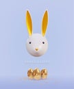 Cute easter bunny, face of bunny with easter eggs. Greeting card with Happy Easter writing. Ears and tiny muzzle. Realistic vector