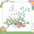 Easter flashcards for kids. The cute and kawaii Easter rabbit trying to find the easter eggs.