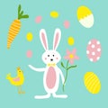 Cute Easter Bunny, Flowers, Carrots and Chicken Royalty Free Stock Photo