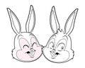 Cute easter bunny happy friends portrait black and white