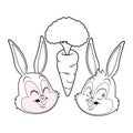 Cute easter bunny happy friends portrait with carrot black and white
