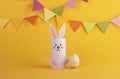Cute Easter bunny made of paper with Easter eggs, handmade. Happy Easter