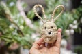 cute easter bunny made of thick natural thread. Royalty Free Stock Photo