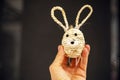 cute easter bunny made of thick natural thread Royalty Free Stock Photo