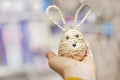 cute easter bunny made of thick natural thread. Royalty Free Stock Photo