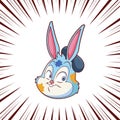 Cute easter bunny portrait artist comic panel effect background