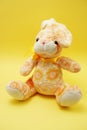 Cute easter bunny rabbit plush doll Sitting on yellow background