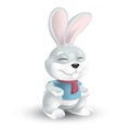 Cute Easter bunny in red scarf and blue shirt with big eyes and ears isolated on white background. Vector illustration of Royalty Free Stock Photo