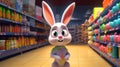 Cute easter bunny\'s shopping in too big shop