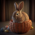 Cute Easter bunny sitting in the basket with egg Royalty Free Stock Photo