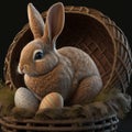 Cute Easter bunny sitting in the basket Royalty Free Stock Photo