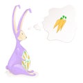 Cute Easter Bunny thinks about the carrots. Vector illustration. Greeting card for Easter