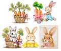Cute Easter Bunny Watercolor Clipart Royalty Free Stock Photo