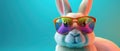 Easter cool bunny with sunglasses on colorful background. Generative AI