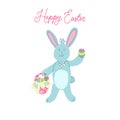 Easter bunny with a wicker basket full of easter eggs. Royalty Free Stock Photo