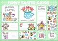 Cute Easter cards set with bunny, flowers, chick. Vector spring holiday square, round, vertical print templates. Design for tags, Royalty Free Stock Photo