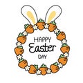 Cute easter carrot and flower wreath with rabbit ear cartoon on white background.Easter day