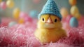 A cute easter chick wearing a fun celebration party hat Royalty Free Stock Photo