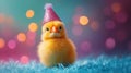 A cute easter chick wearing a fun celebration party hat Royalty Free Stock Photo