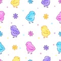 Cute Easter chickens pattern. Vector colorful seamless background. Royalty Free Stock Photo